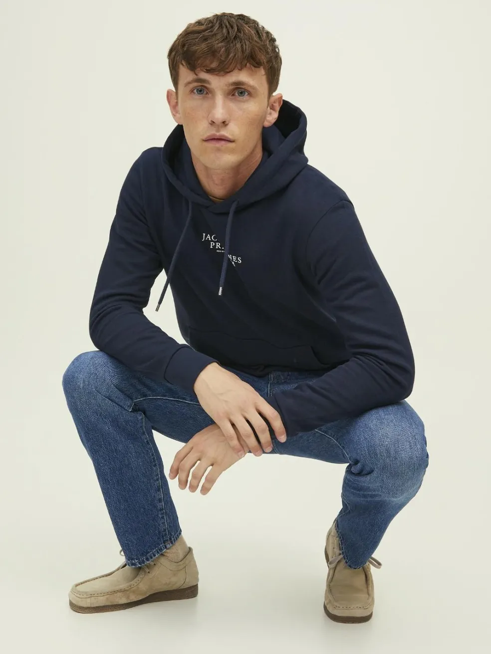 JACK & JONES Arie sweat hood slim fit, heren hoodie katoenmengsel met capuchon, blauw