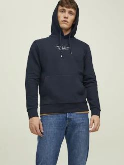 JACK & JONES Arie sweat hood slim fit, heren hoodie katoenmengsel met capuchon, blauw