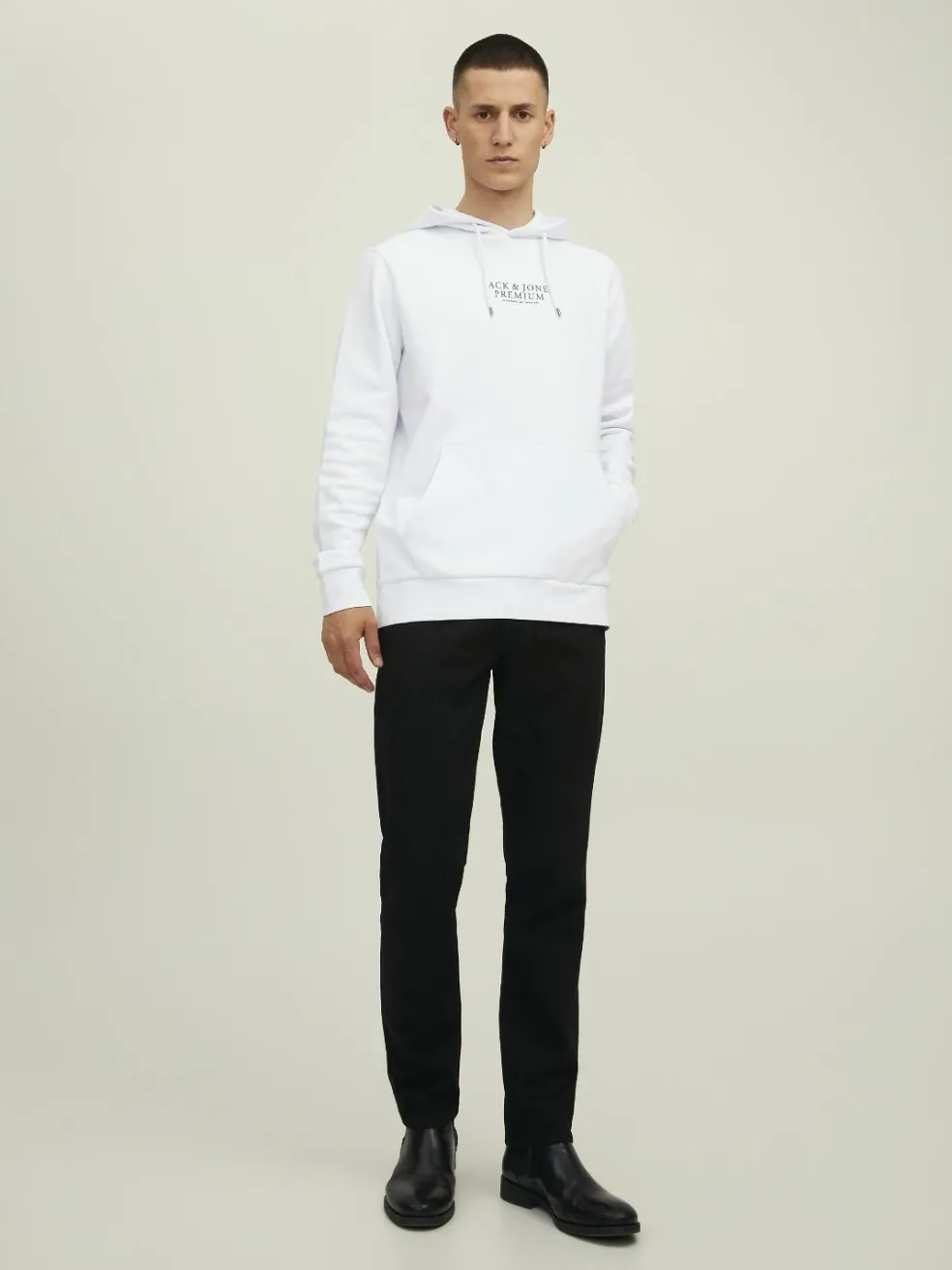 JACK & JONES Arie sweat hood slim fit, heren hoodie katoenmengsel met capuchon, wit