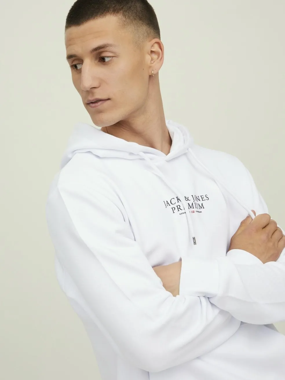 JACK & JONES Arie sweat hood slim fit, heren hoodie katoenmengsel met capuchon, wit