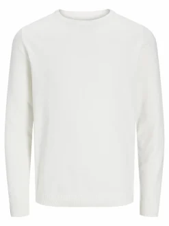 JACK & JONES Basic knit crew neck slim fit, heren pullover katoen met O-hals, offwhite