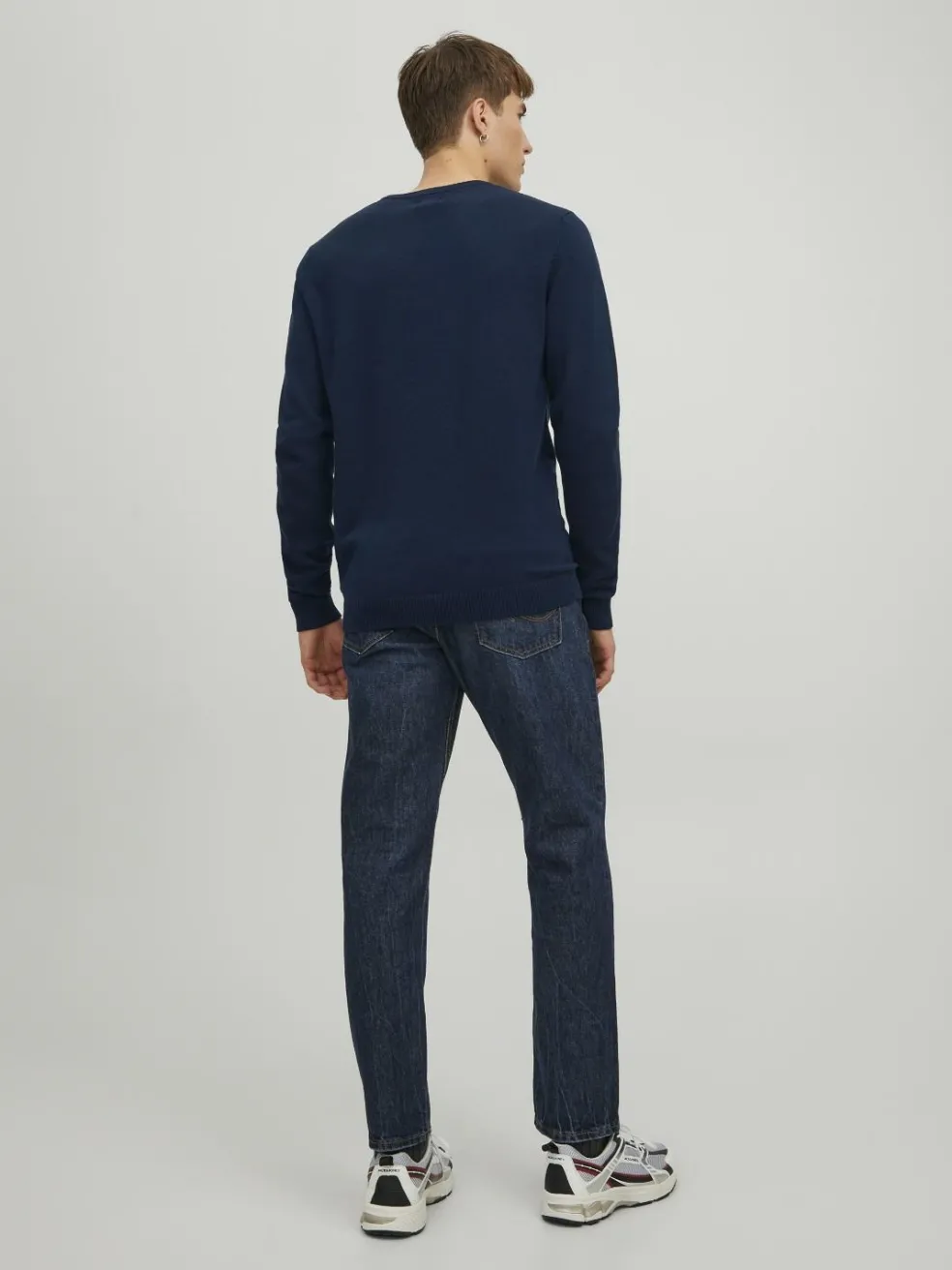 JACK & JONES Basic knit crew neck slim fit, heren pullover katoen met O-hals, blauw
