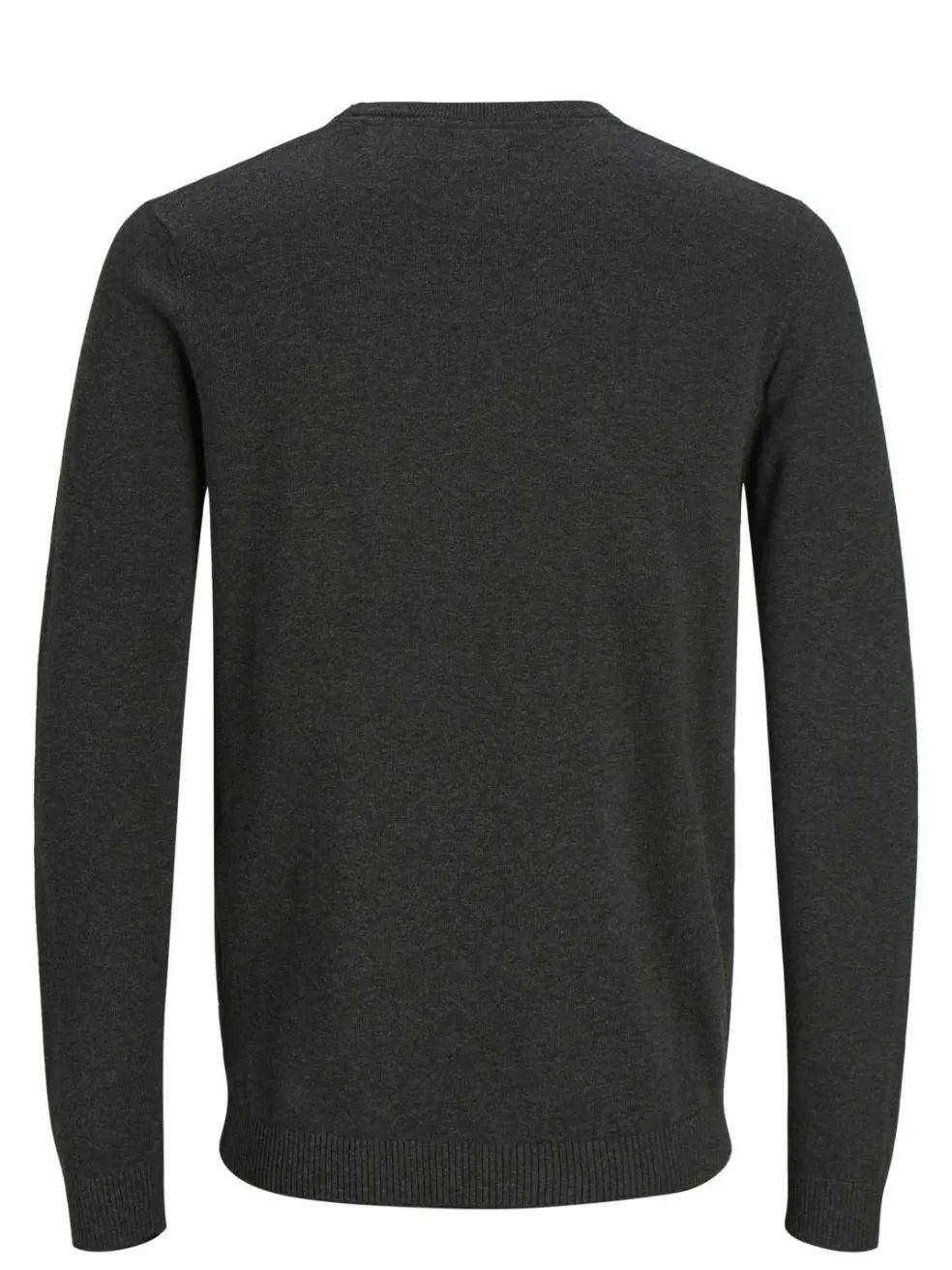 JACK & JONES Basic knit crew neck slim fit, heren pullover katoen met O-hals, donkergrijs melange