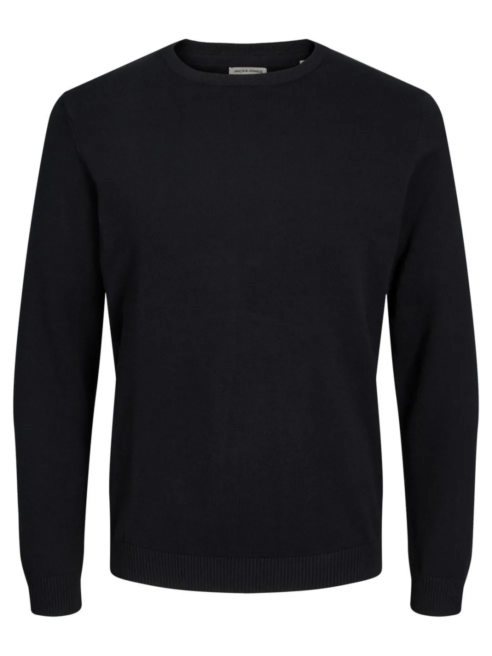JACK & JONES Basic knit crew neck slim fit, heren pullover katoen met O-hals, zwart