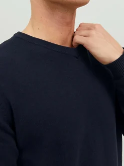 JACK & JONES Basic knit v-neck slim fit, heren pullover katoen met V-hals, blauw