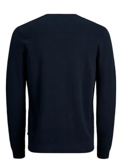 JACK & JONES Basic knit v-neck slim fit, heren pullover katoen met V-hals, blauw