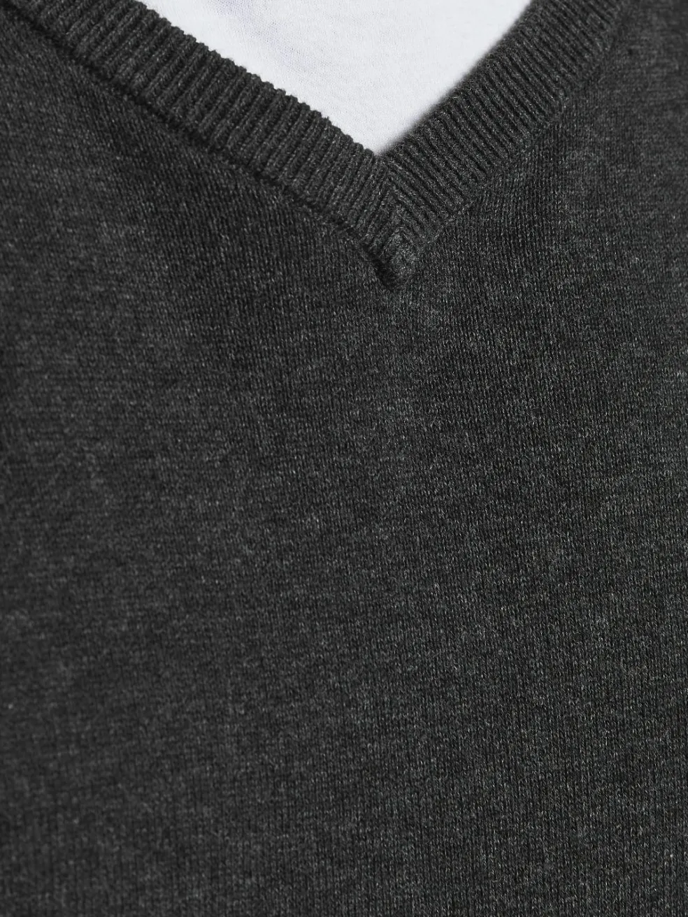 JACK & JONES Basic knit v-neck slim fit, heren pullover katoen met V-hals, donkergrijs melange