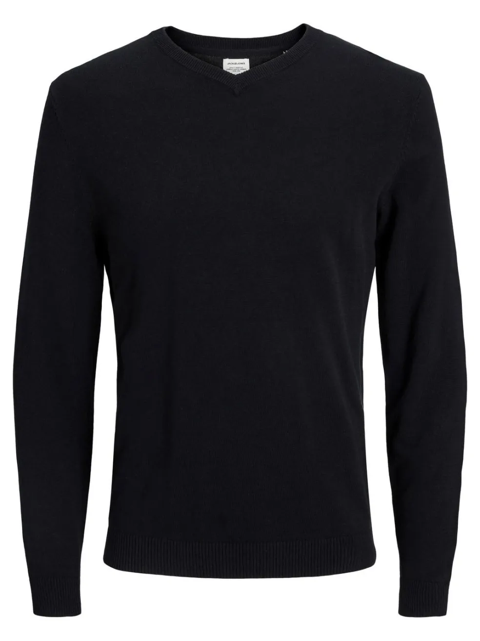 JACK & JONES Basic knit v-neck slim fit, heren pullover katoen met V-hals, zwart