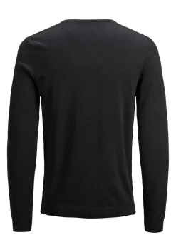 JACK & JONES Basic knit v-neck slim fit, heren pullover katoen met V-hals, zwart