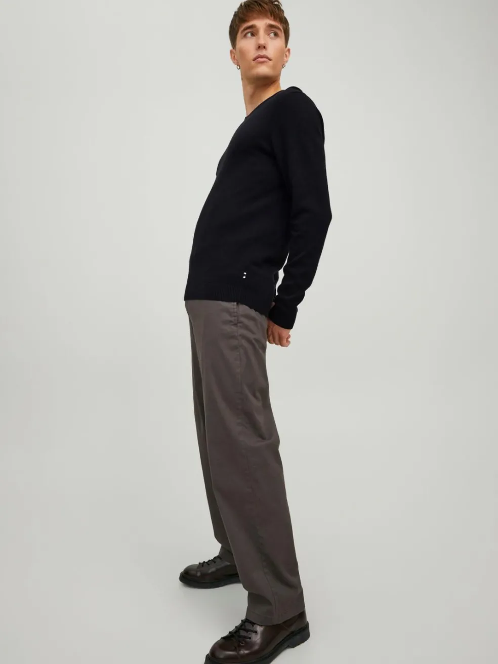 JACK & JONES Basic knit v-neck slim fit, heren pullover katoen met V-hals, zwart