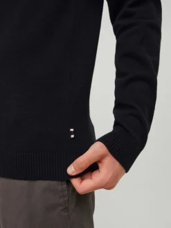 JACK & JONES Basic knit v-neck slim fit, heren pullover katoen met V-hals, zwart