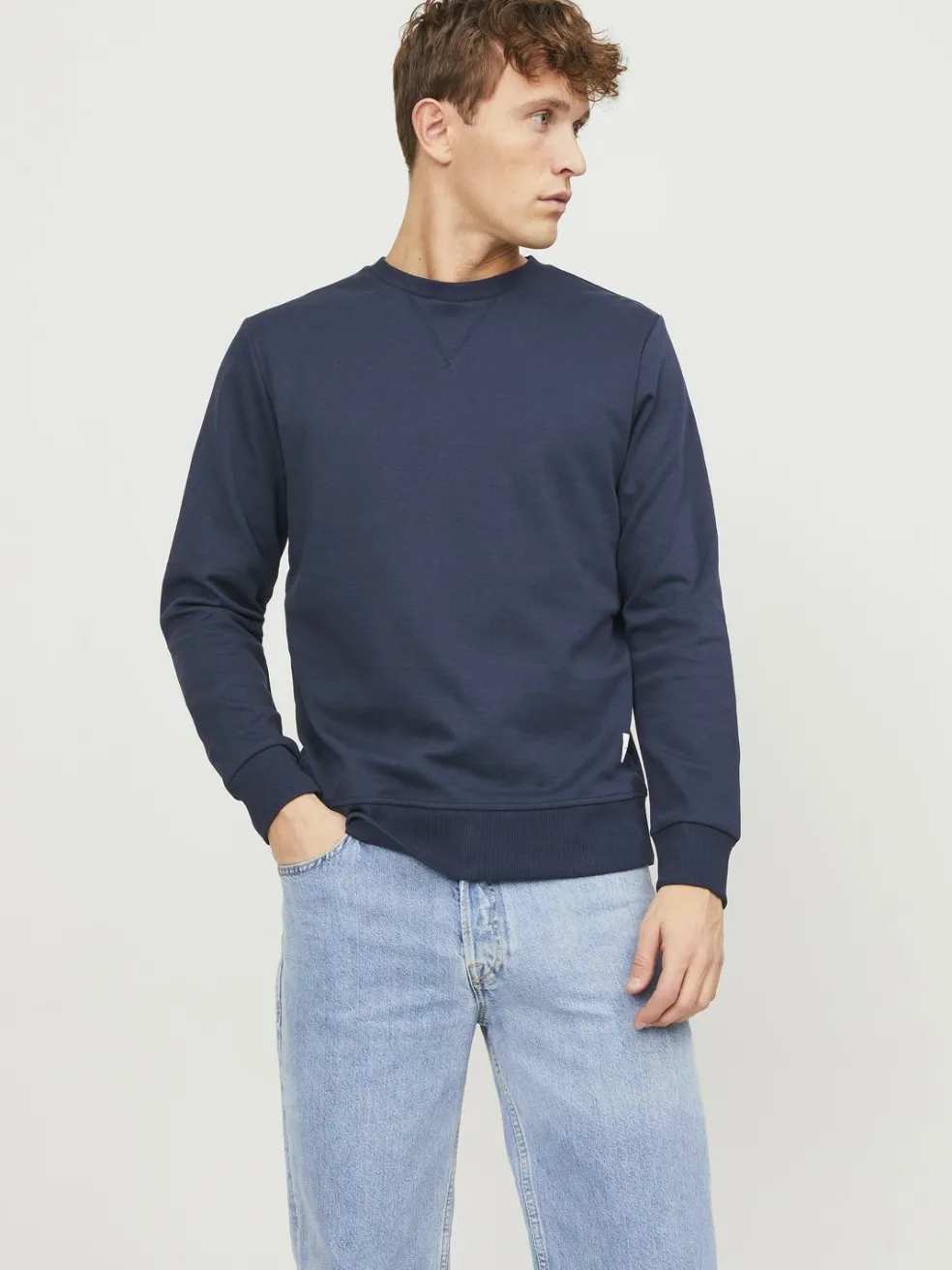 JACK & JONES Basic sweat crew neck regular fit, heren sweatshirt katoenmengsel met O-hals, blauw