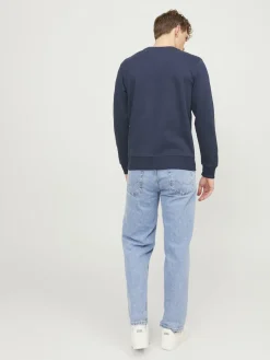 JACK & JONES Basic sweat crew neck regular fit, heren sweatshirt katoenmengsel met O-hals, blauw
