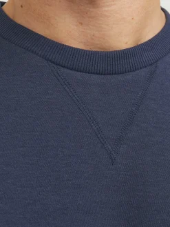 JACK & JONES Basic sweat crew neck regular fit, heren sweatshirt katoenmengsel met O-hals, blauw