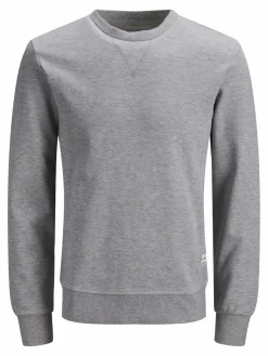 JACK & JONES Basic sweat crew neck regular fit, heren sweatshirt katoenmengsel met O-hals, lichtgrijs melange