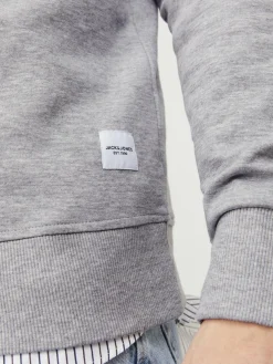 JACK & JONES Basic sweat crew neck regular fit, heren sweatshirt katoenmengsel met O-hals, lichtgrijs melange