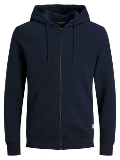JACK & JONES Basic sweat zip hood slim fit, heren sweatvest katoenmengsel met capuchon, blauw
