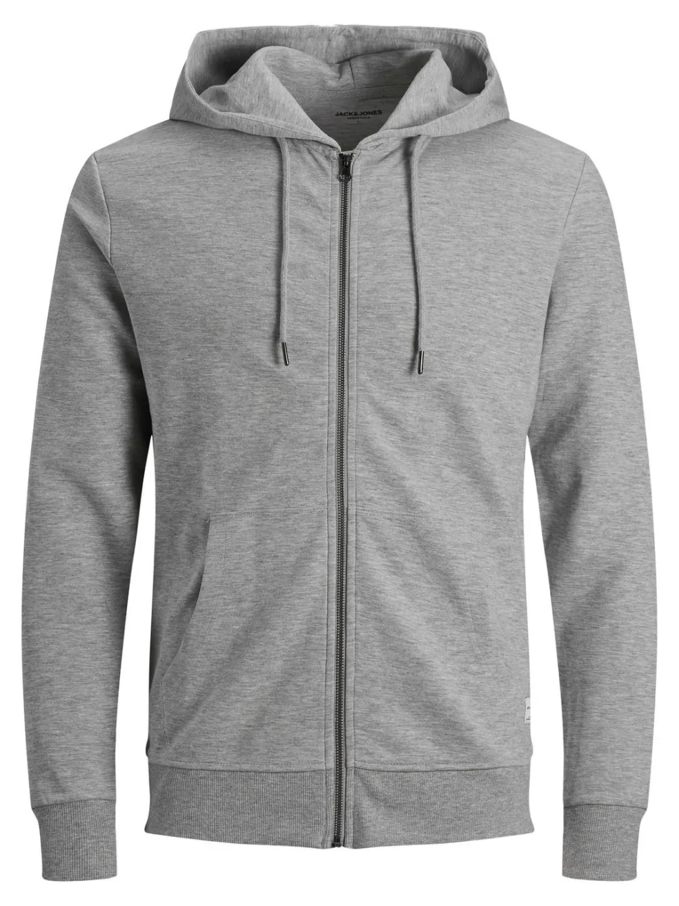 JACK & JONES Basic sweat zip hood slim fit, heren sweatvest katoenmengsel met capuchon, lichtgrijs melange