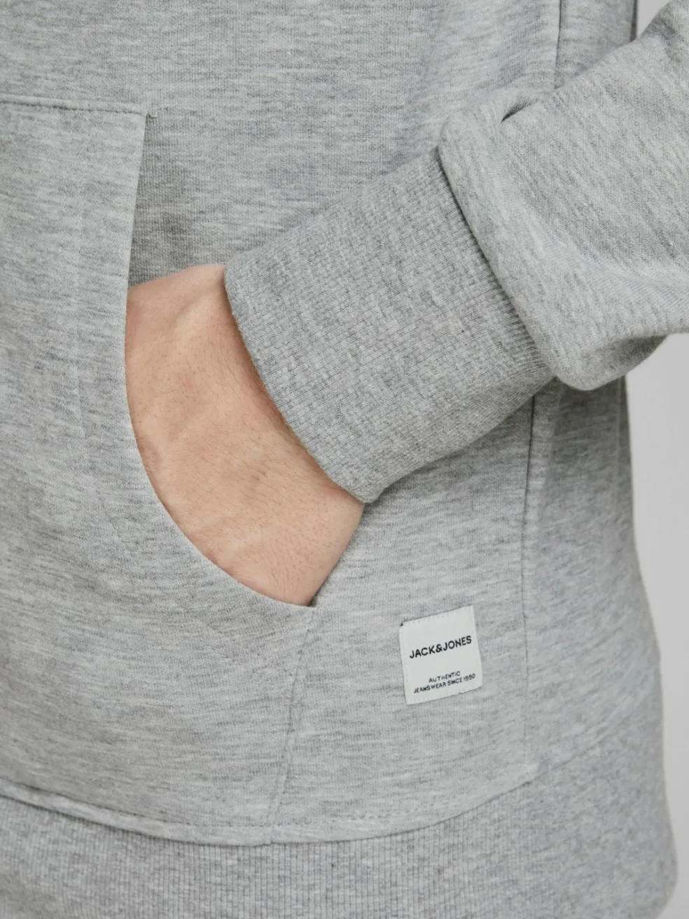JACK & JONES Basic sweat zip hood slim fit, heren sweatvest katoenmengsel met capuchon, lichtgrijs melange