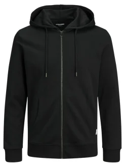 JACK & JONES Basic sweat zip hood slim fit, heren sweatvest katoenmengsel met capuchon, zwart