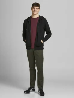 JACK & JONES Basic sweat zip hood slim fit, heren sweatvest katoenmengsel met capuchon, zwart