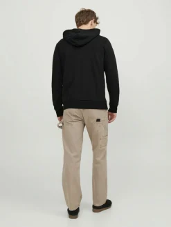 JACK & JONES Basic sweat zip hood slim fit, heren sweatvest katoenmengsel met capuchon, zwart