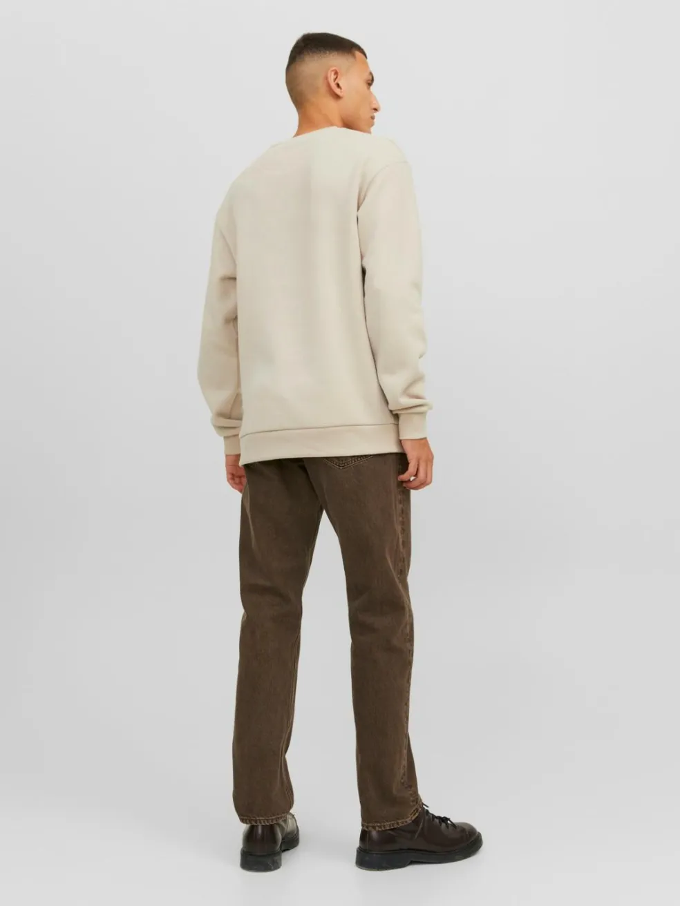 JACK & JONES Bradley sweat crew regular fit, heren sweatshirt katoenmengsel met O-hals, beige