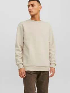 JACK & JONES Bradley sweat crew regular fit, heren sweatshirt katoenmengsel met O-hals, beige