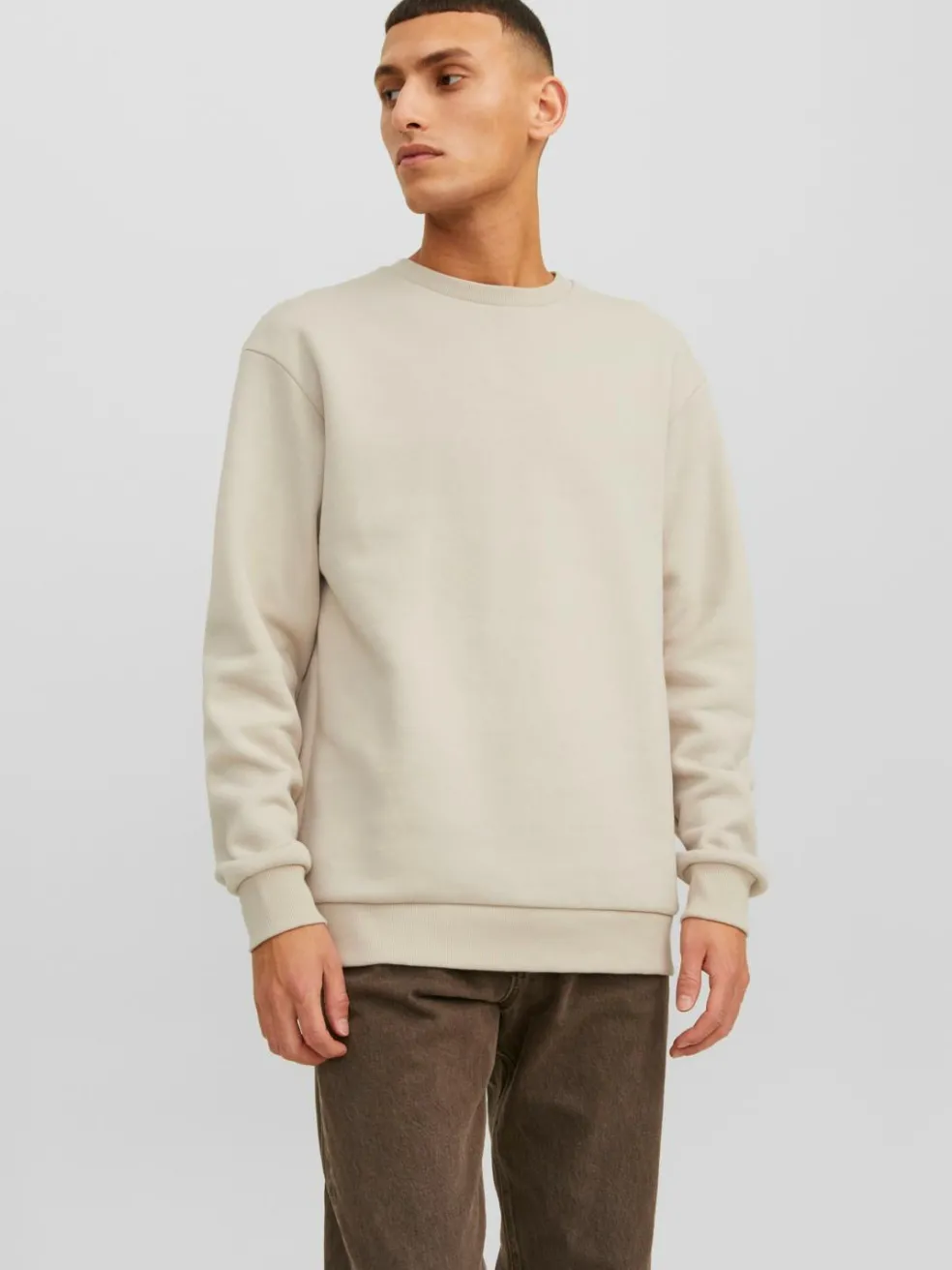 JACK & JONES Bradley sweat crew regular fit, heren sweatshirt katoenmengsel met O-hals, beige
