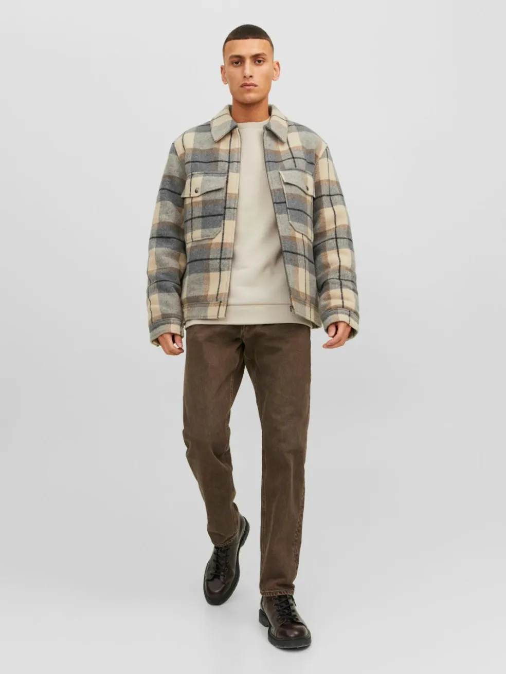 JACK & JONES Bradley sweat crew regular fit, heren sweatshirt katoenmengsel met O-hals, beige
