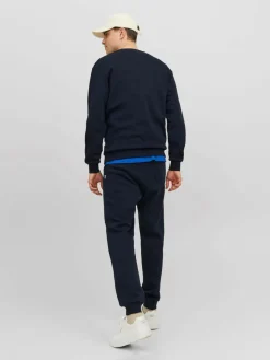 JACK & JONES Bradley sweat crew regular fit, heren sweatshirt katoenmengsel met O-hals, blauw