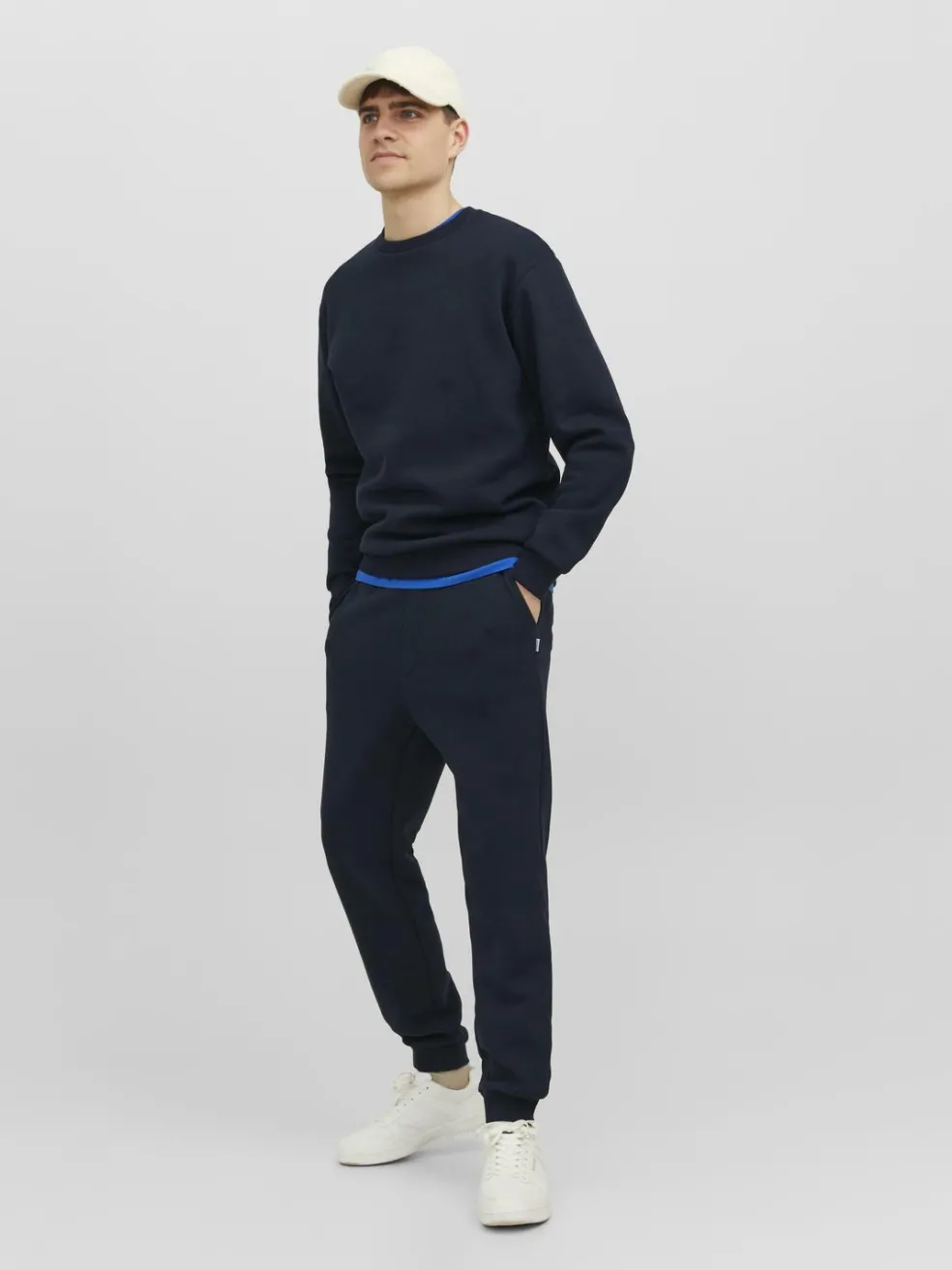 JACK & JONES Bradley sweat crew regular fit, heren sweatshirt katoenmengsel met O-hals, blauw