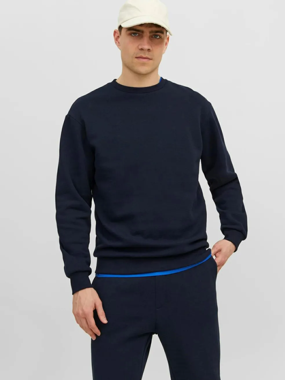 JACK & JONES Bradley sweat crew regular fit, heren sweatshirt katoenmengsel met O-hals, blauw