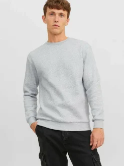 JACK & JONES Bradley sweat crew regular fit, heren sweatshirt katoenmengsel met O-hals, lichtgrijs melange