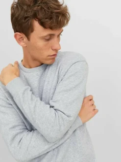 JACK & JONES Bradley sweat crew regular fit, heren sweatshirt katoenmengsel met O-hals, lichtgrijs melange