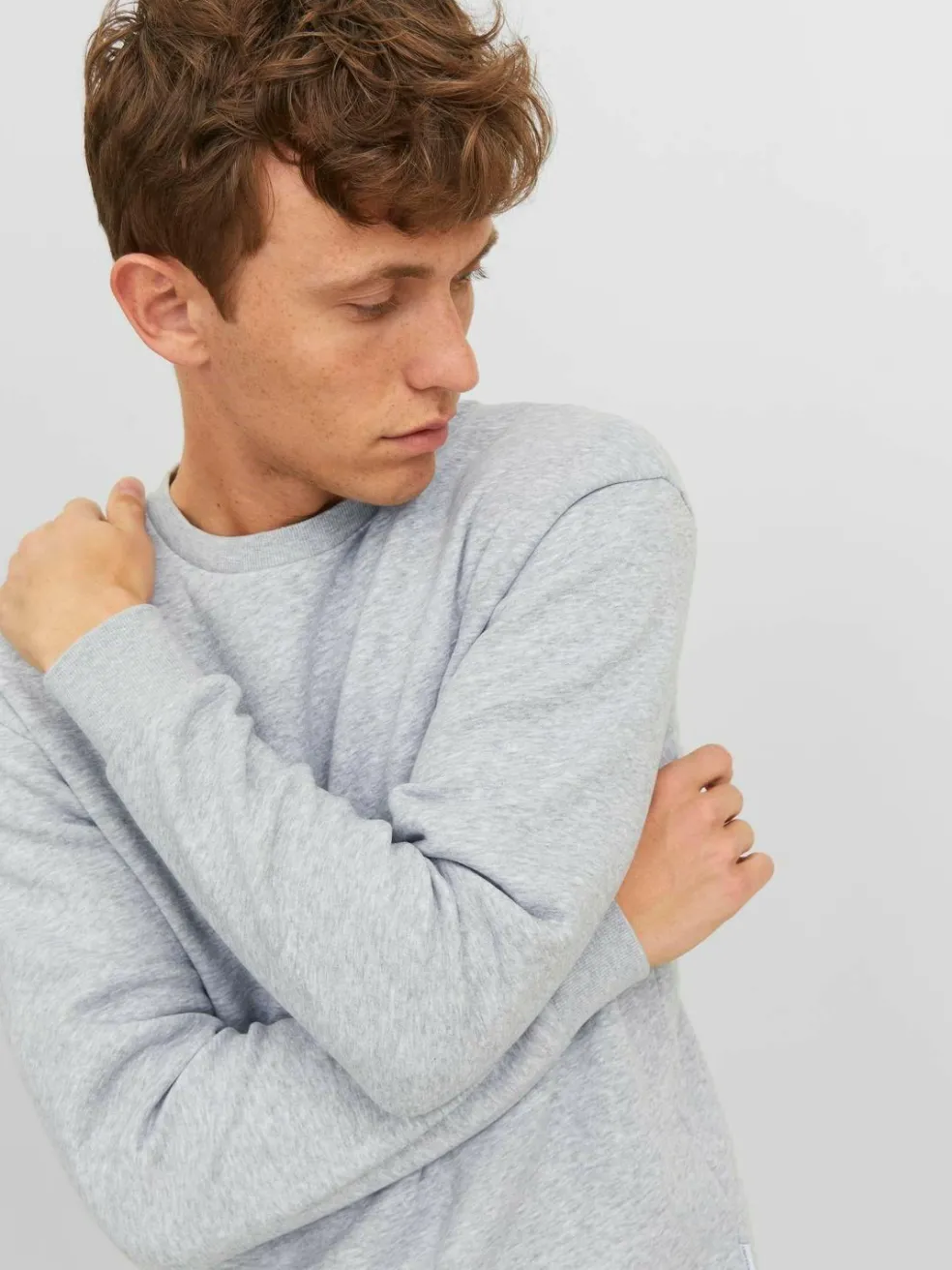 JACK & JONES Bradley sweat crew regular fit, heren sweatshirt katoenmengsel met O-hals, lichtgrijs melange