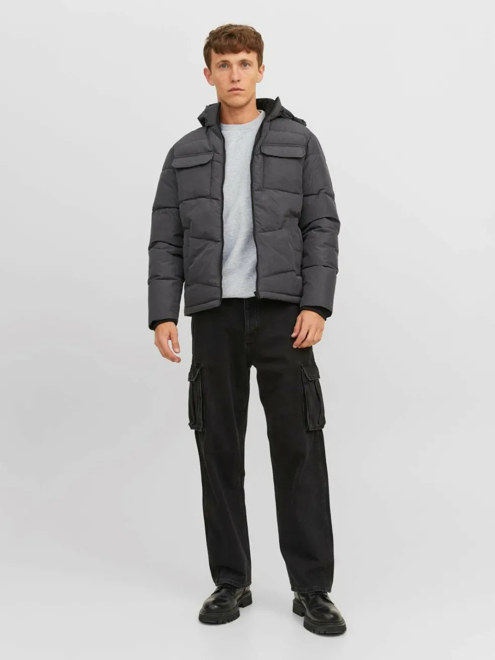 JACK & JONES Bradley sweat crew regular fit, heren sweatshirt katoenmengsel met O-hals, lichtgrijs melange