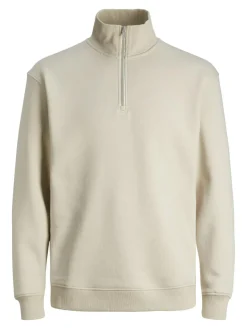 JACK & JONES Bradley sweat half zip regular fit, heren schipperstrui katoenmengsel met opstaande boord, beige