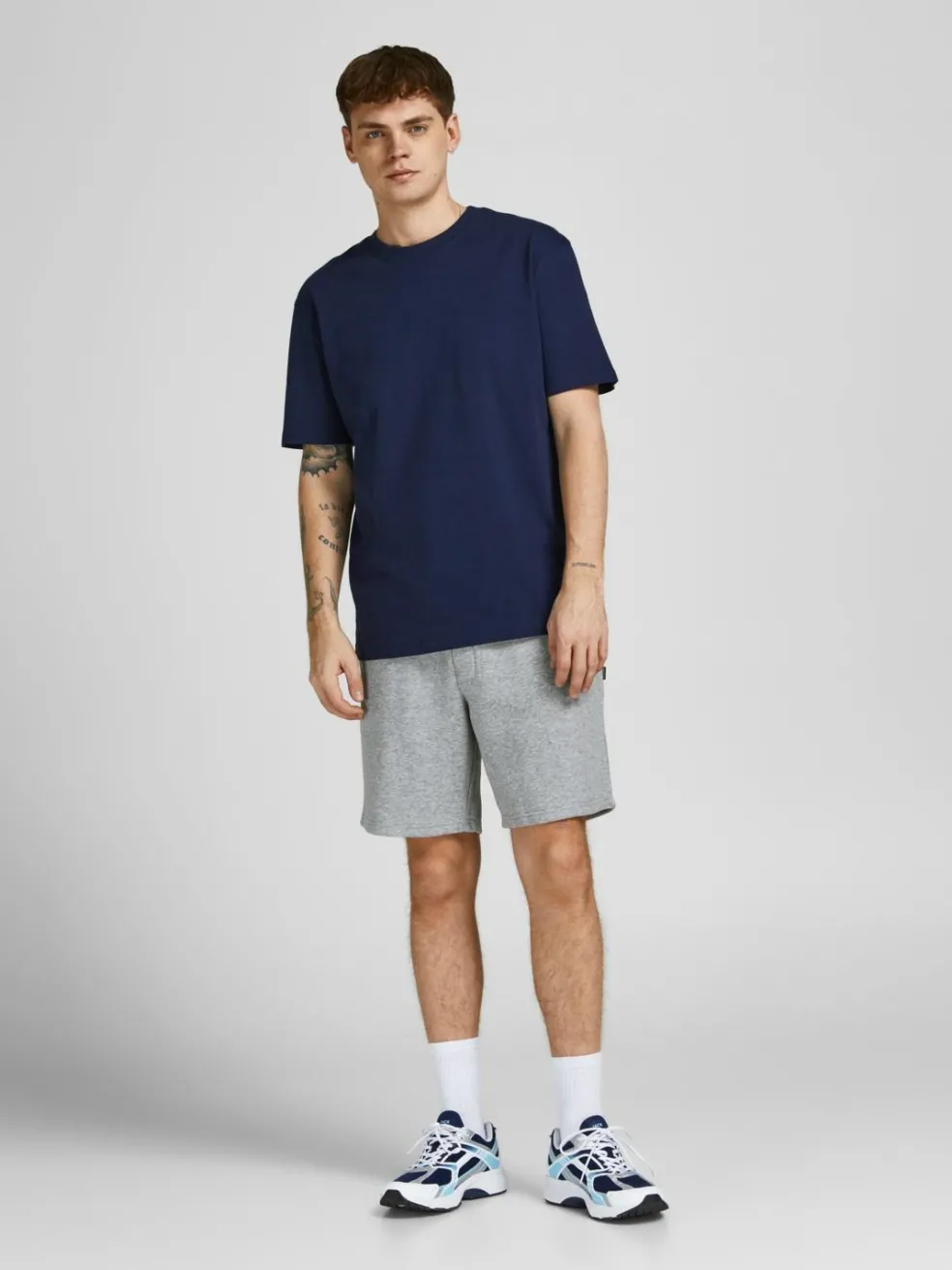 JACK & JONES Bradley Sweat Shorts loose fit, heren joggingbroek kort, lichtgrijs melange