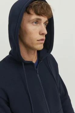 JACK & JONES Bradley sweat zip hood regular fit, heren sweatvest katoenmengsel met capuchon, blauw
