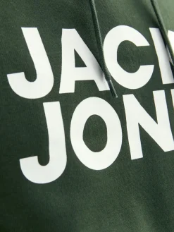 JACK & JONES Corp logo sweat hood regular fit, heren hoodie katoenmengsel met capuchon, groen grote print