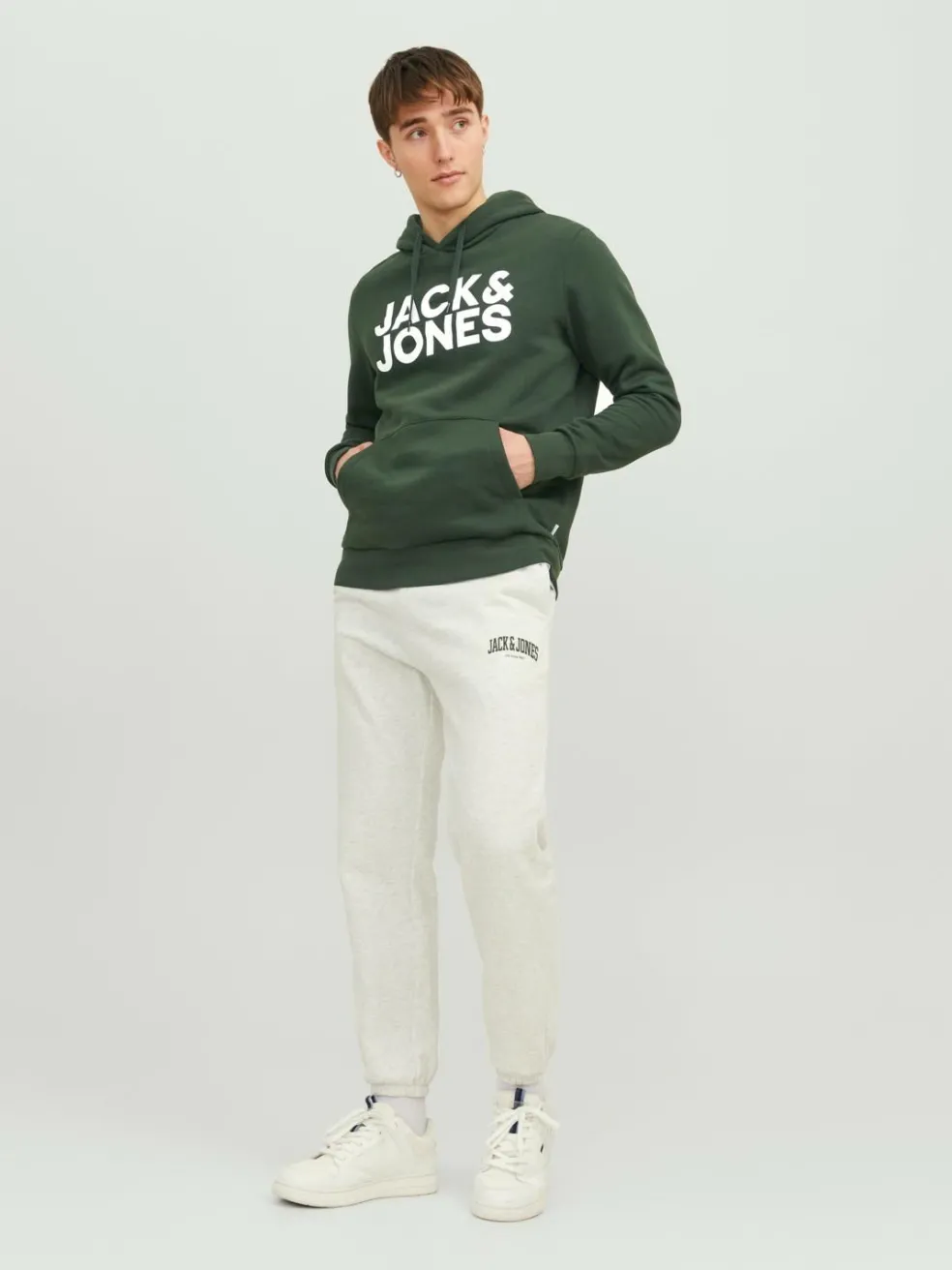 JACK & JONES Corp logo sweat hood regular fit, heren hoodie katoenmengsel met capuchon, groen grote print