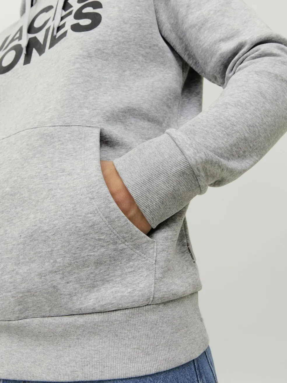 JACK & JONES Corp logo sweat hood regular fit, heren hoodie katoenmengsel met capuchon, lichtgrijs melange grote print