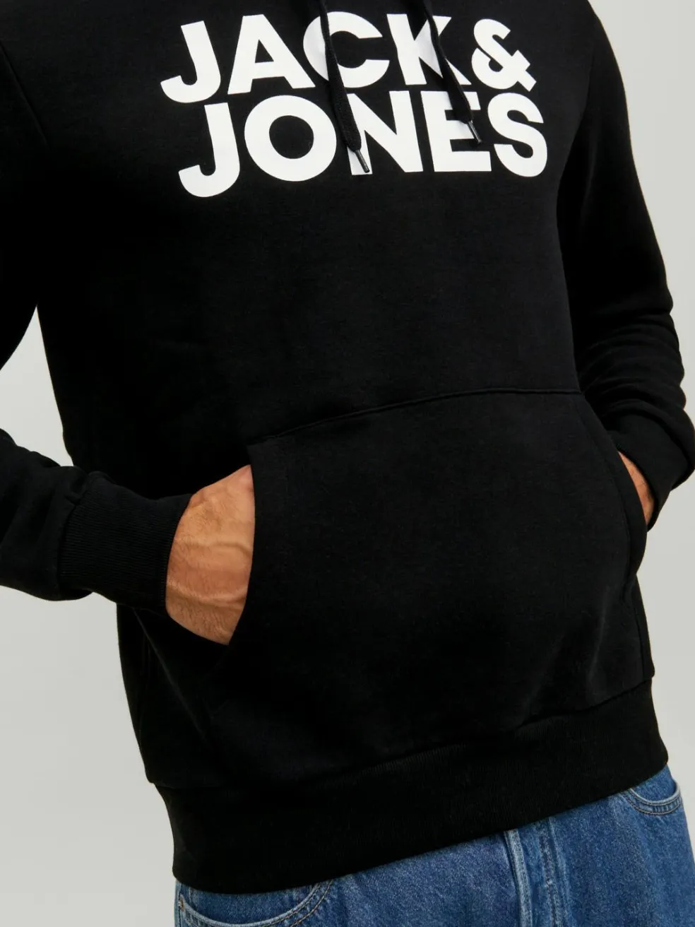 JACK & JONES Corp logo sweat hood regular fit, heren hoodie katoenmengsel met capuchon, zwart grote print