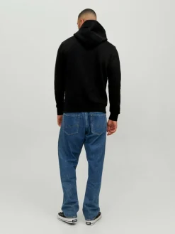JACK & JONES Corp logo sweat hood regular fit, heren hoodie katoenmengsel met capuchon, zwart grote print