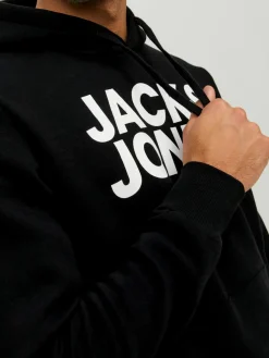 JACK & JONES Corp logo sweat hood regular fit, heren hoodie katoenmengsel met capuchon, zwart grote print