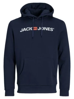 JACK & JONES Corp old logo sweat hood slim fit, heren hoodie katoenmengsel met capuchon, blauw