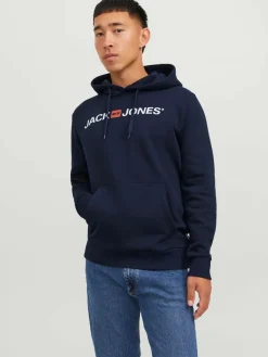 JACK & JONES Corp old logo sweat hood slim fit, heren hoodie katoenmengsel met capuchon, blauw