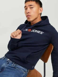 JACK & JONES Corp old logo sweat hood slim fit, heren hoodie katoenmengsel met capuchon, blauw