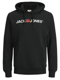 JACK & JONES Corp old logo sweat hood slim fit, heren hoodie katoenmengsel met capuchon, zwart
